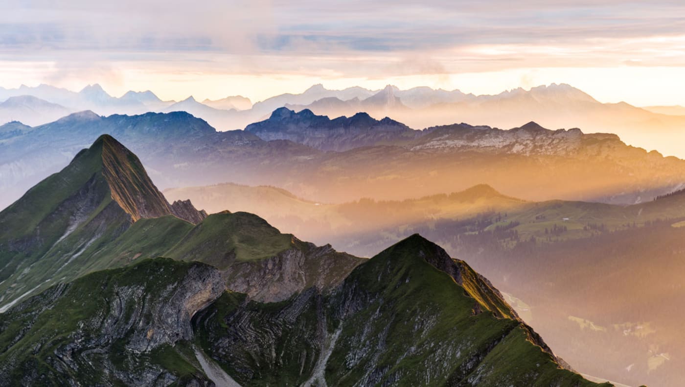 Blick vom Brienzer Rothorn in die Schweizer Alpen