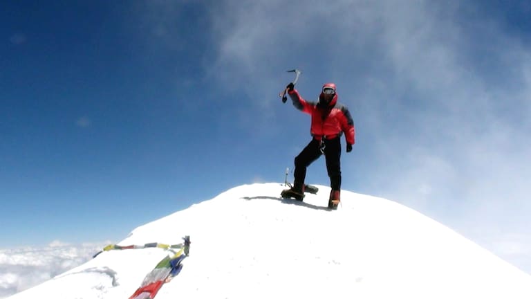 Christian Stangl am Gipfel des Kangchenjunga