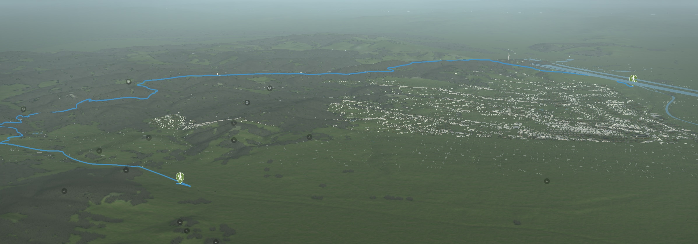 3D-Kartenausschnitt der Laufstrecke von Hütteldorf nach Nussdorf