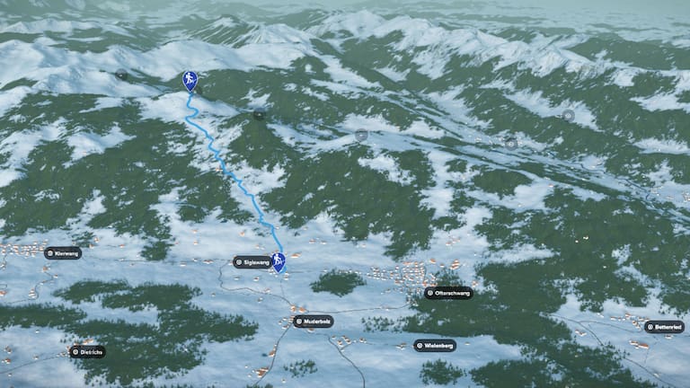 3D-Kartenausschnitt der Skitour aufs Rangiswanger Horn in den Allgäuer Vorbergen in Bayern