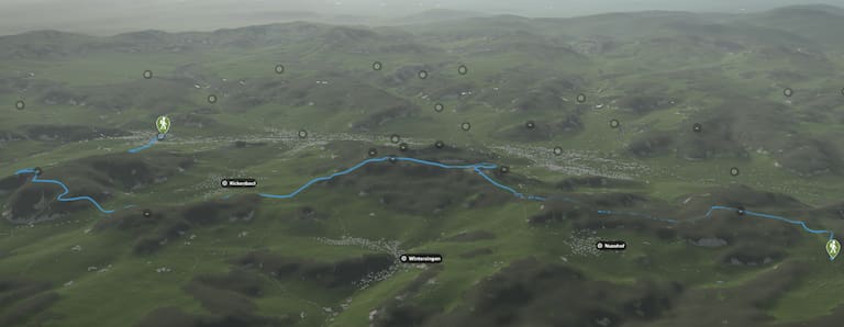 3D-Kartenausschnitt der Wanderung von Hersberg nach Ormalingen
