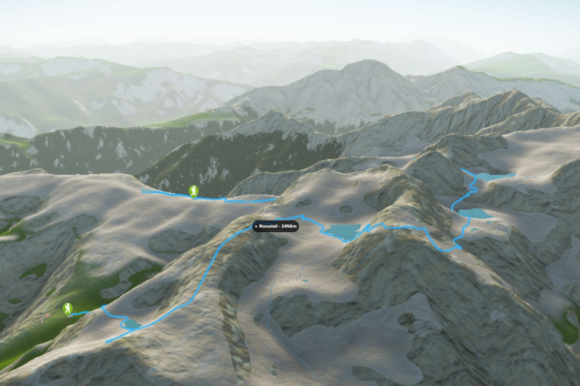 3D-Kartenausschnitt der 5-Seen-Wanderung in St. Gallen
