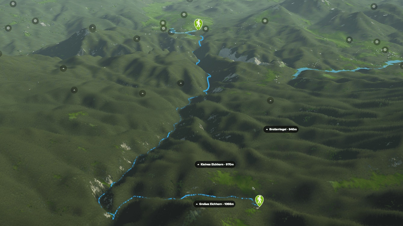 3D-Kartenausschnitt der Wanderung durch die Ötschergräben in Niederösterreich