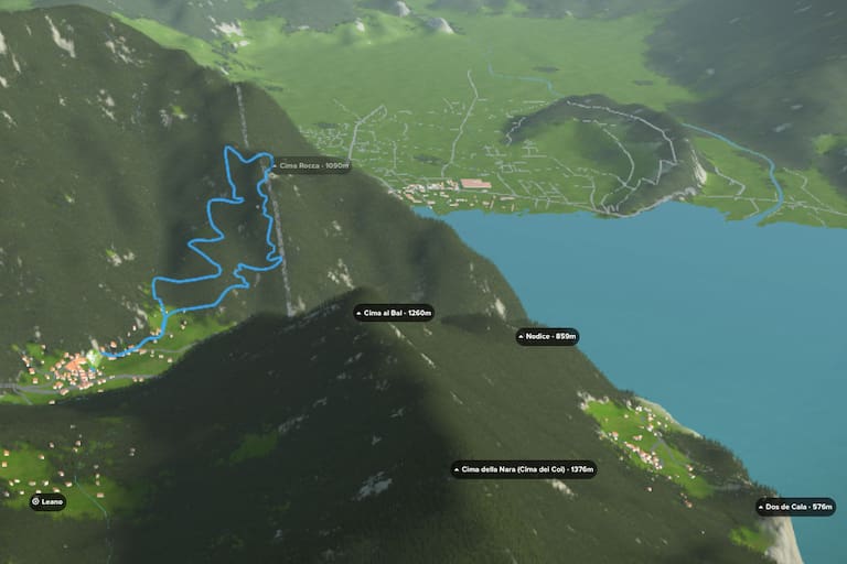 3D-Kartenausschnitt der Tour auf die Cima Rocca in den Gardaseebergen