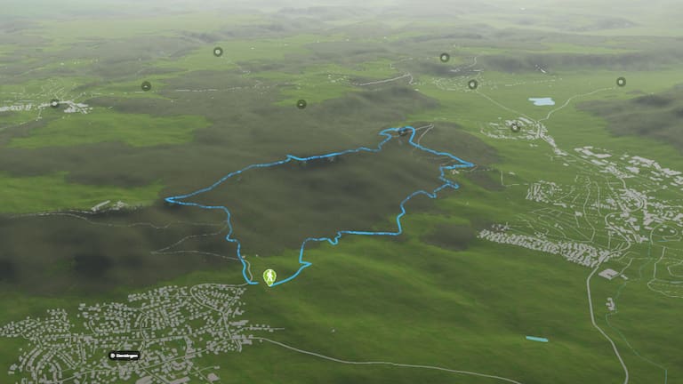 3D-Kartenausschnitt der Klippeneck-Runde auf der Schwäbischen Alb in Baden-Württemberg