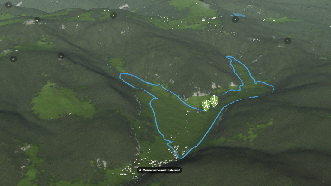 3D-Kartenausschnitt des Menzenschwander Geißenpfads im Hochschwarzwald in Baden-Württemberg