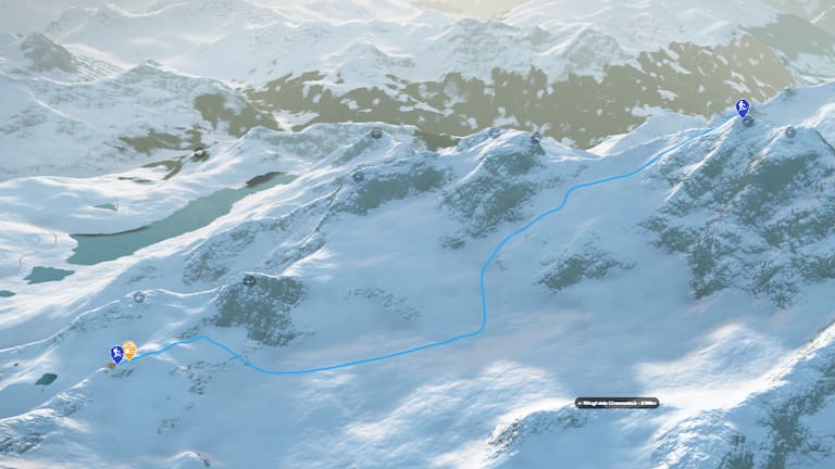 3D-Kartenausschnitt der Skihochtour auf den Piz Palü in der Bernina-Gruppe