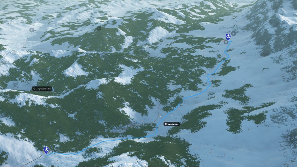 3D-Kartenausschnitt der Schneeschuhtour am Fuße des Säntis: Schwägalp - Seeben