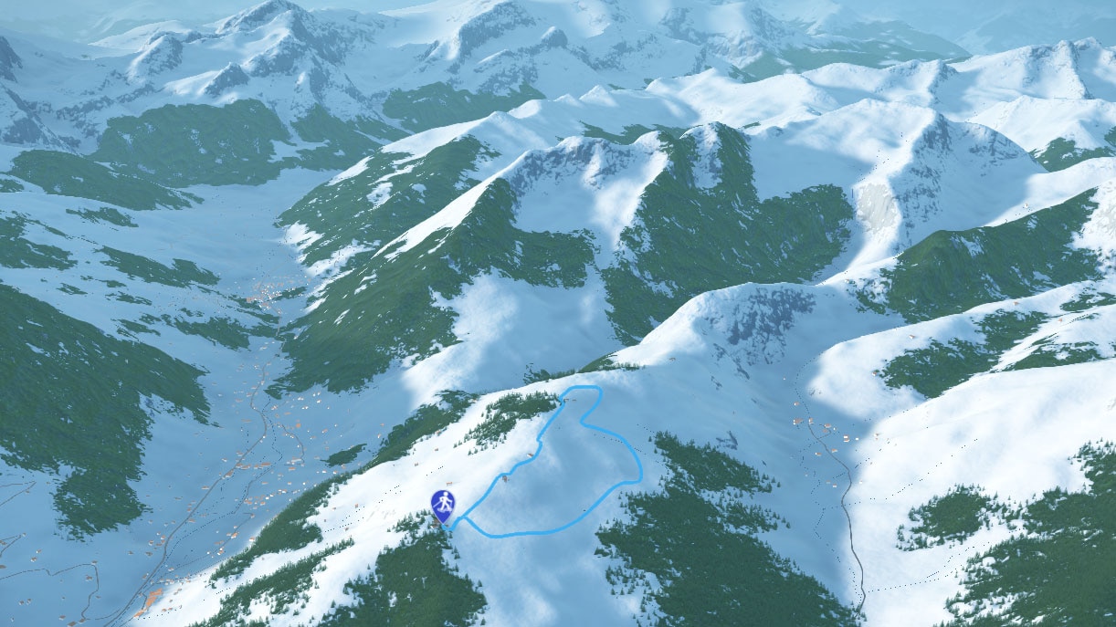 3D-Kartenausschnitt der Schneeschuhtour am Gstaader Hausberg Eggli im Berner Oberland