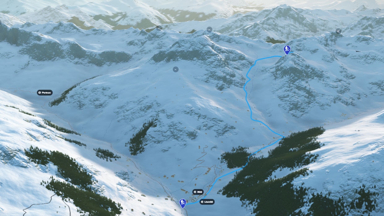 3D-Kartenausschnitt der Skitour auf die Gämpiflue im Rätikon