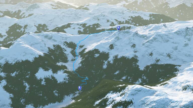 3D-Kartenausschnitt der Skituor auf die Schneegrubenspitze in den Kitzbüheler Alpen