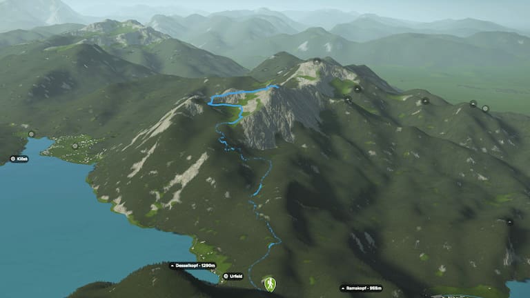 3D-Kartenausschnitt der Wanderung auf den Herzogstand am Walchensee in Bayern