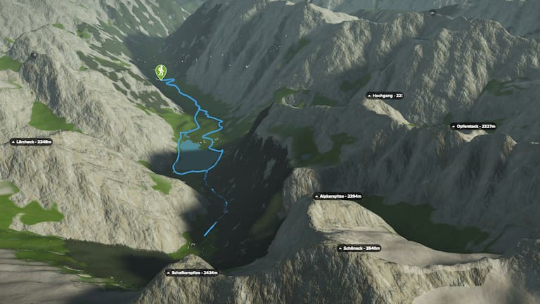 3D-Kartenausschnitt der Wanderung zum Schwarzensee im Naturpark Sölktäler in der Steiermark