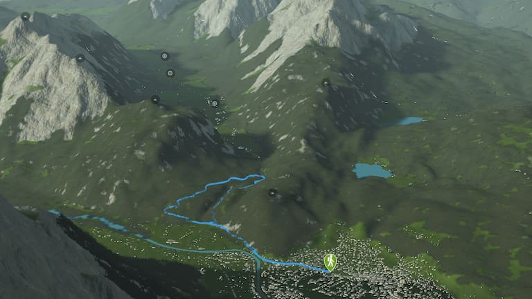 3D-Kartenausschnitt der Wanderung durch die Leutaschklamm zwischen Bayern und Tirol