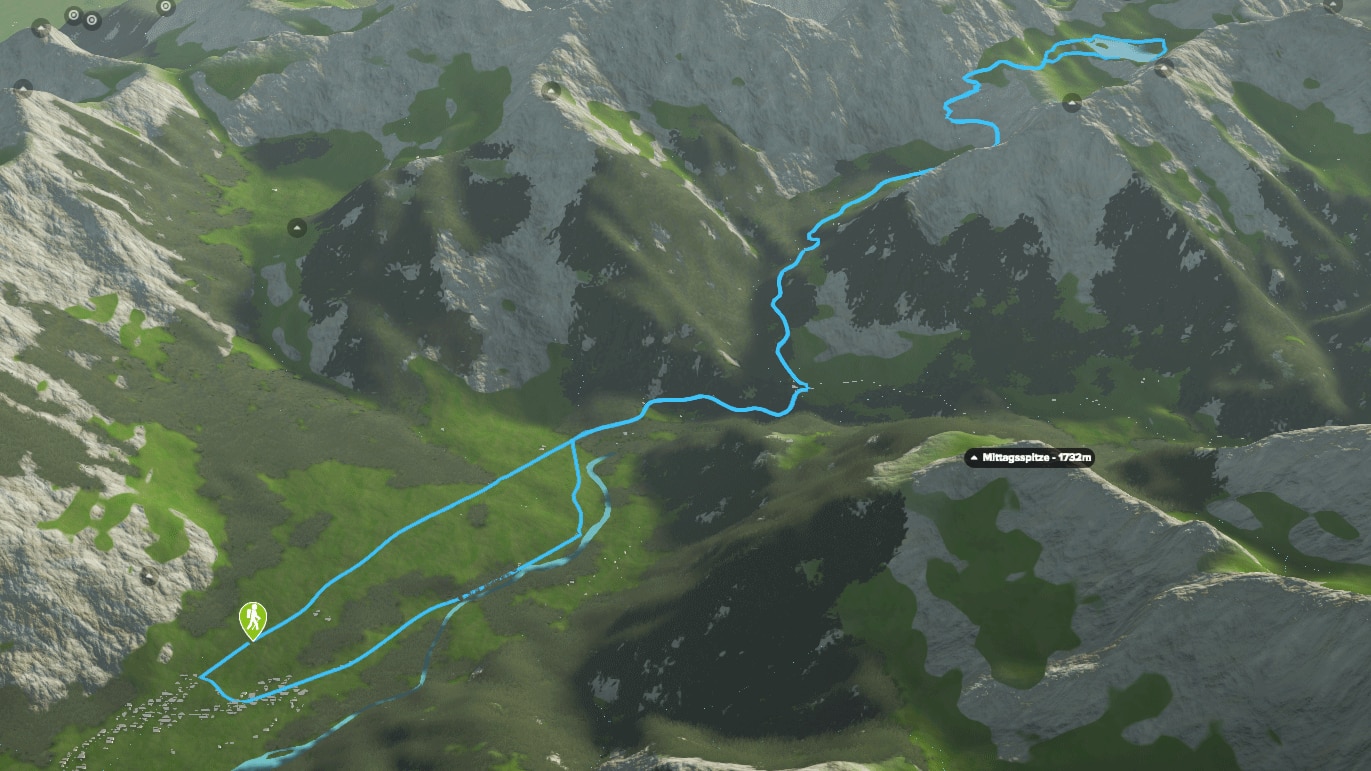 3D-Kartenausschnitt der Wanderung zum Schrecksee in Bayern