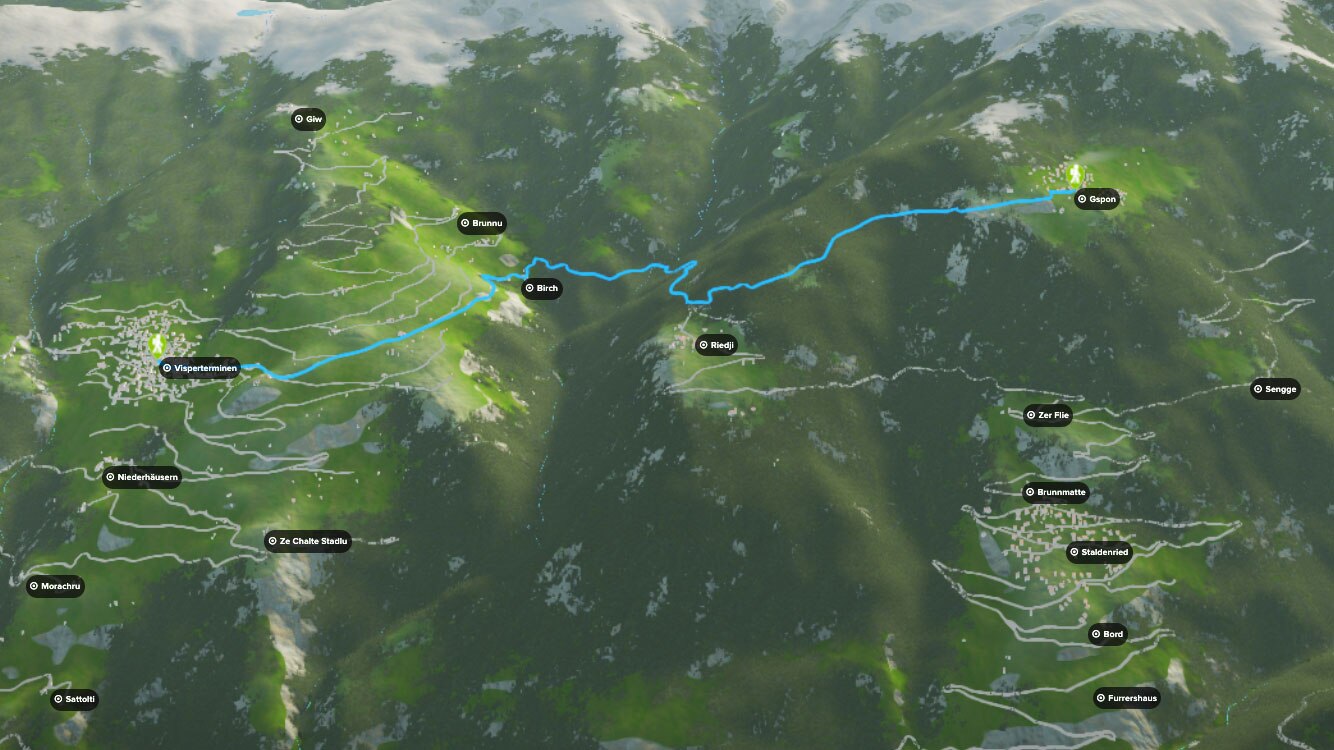 3D-Kartenausschnitt der Wanderung auf den Gspon im Wallis