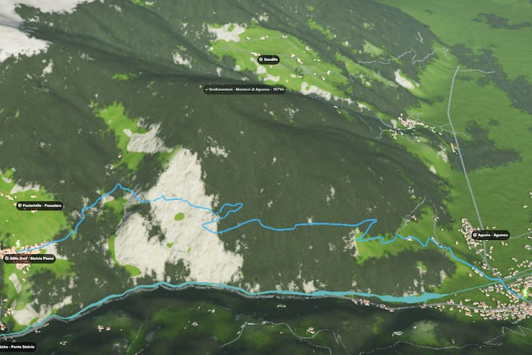 3D-Kartenausschnitt der Wanderung entlang des Archaikwegs in Südtirol