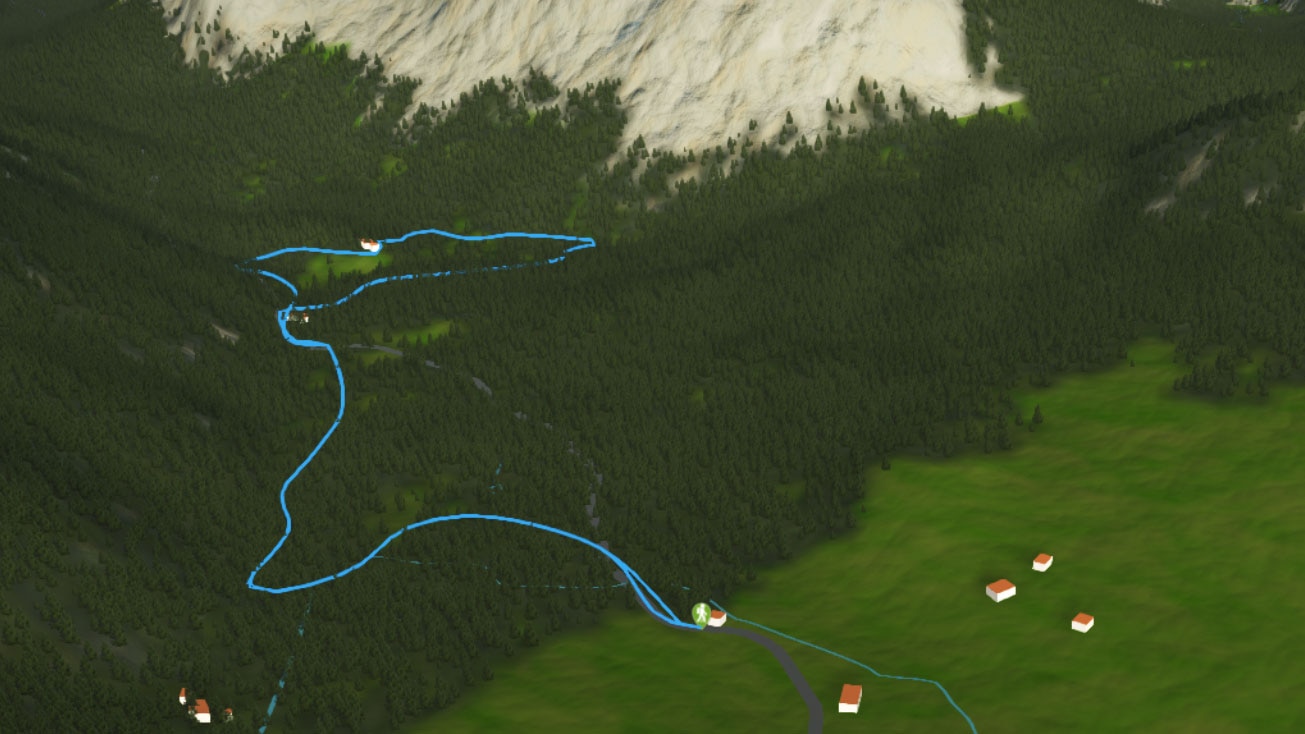 3D-Kartenausschnitt der Wanderung um den Grünen See in der Steiermark