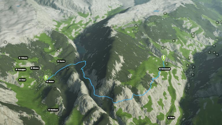 3D-Kartenausschnitt der Wanderung durch die Massaschlucht im Wallis
