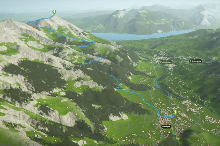 3D-Kartenausschnitt der Wanderung auf den Niesen in den Berner Alpen