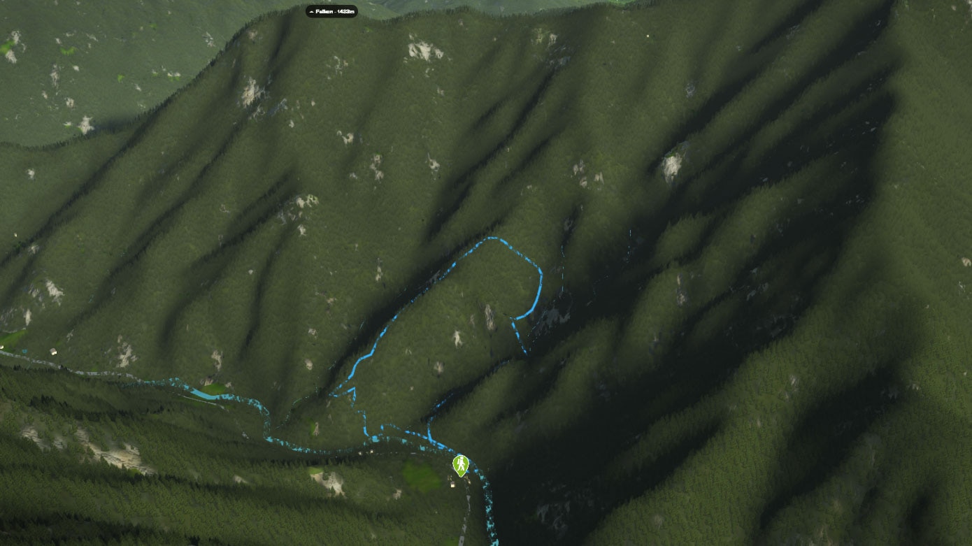 3D-Kartenausschnitt der Wanderung durch die Palfauer Wasserlochklamm in der Obersteiermark
