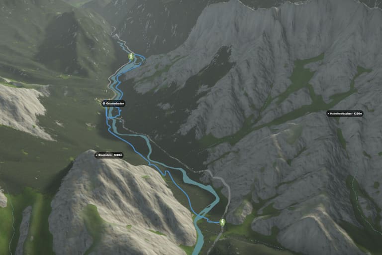 3D-Kartenausschnitt der Wanderung durch den Gesäusegrund in der Steiermark