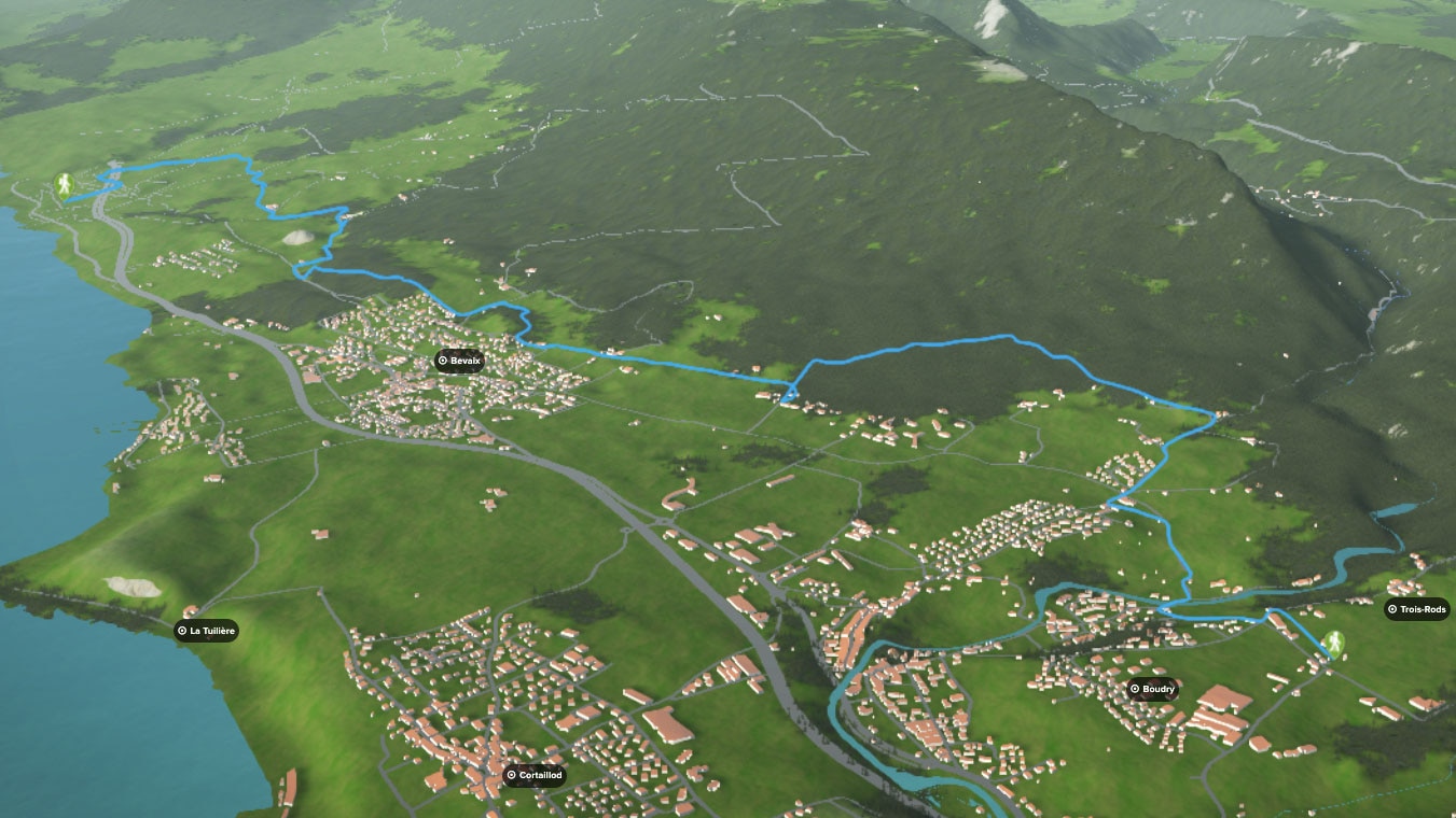 3D-Kartenausschnitt der Wanderung durch die Neuenburger Rebberge am Neuenburgersee