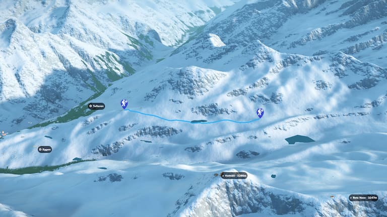 3D-Kartenausschnitt der Winterwanderung zur Fluhalp bei Zermatt im Kanton Wallis