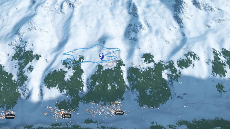 Lauchernalp: 3D-Kartenausschnitt der Winterwanderung im Lötschental im Wallis