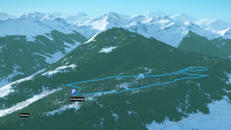 3D-Kartenausschnitt der Winterwanderung bei Haute-Nendaz im Wallis