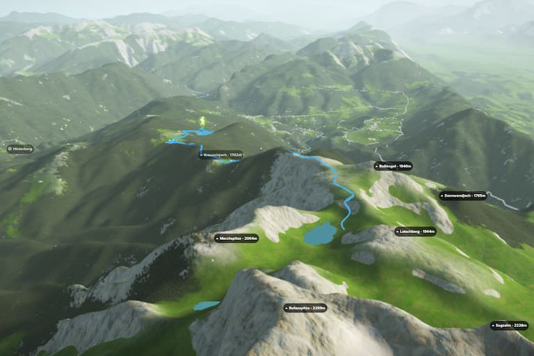 3D-Kartenausschnitt der Wanderung zum Zireiner See im Rofangebirge