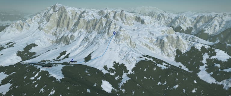 3D-Kartenausschnitt der Skitour Vierrinnenköpfe (1.950 m) in den Berchtesgadener Alpen