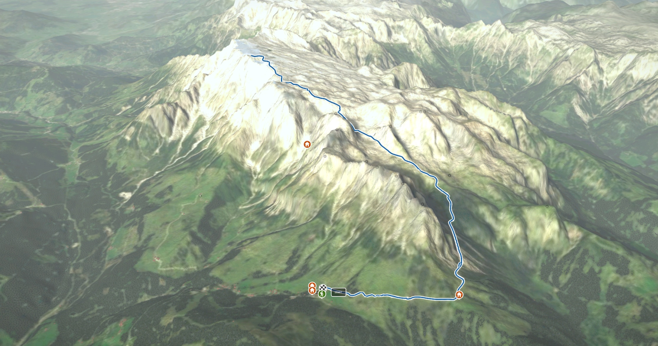 3D-Kartenausschnitt der Wanderung auf den Gipfel des Hochkönig