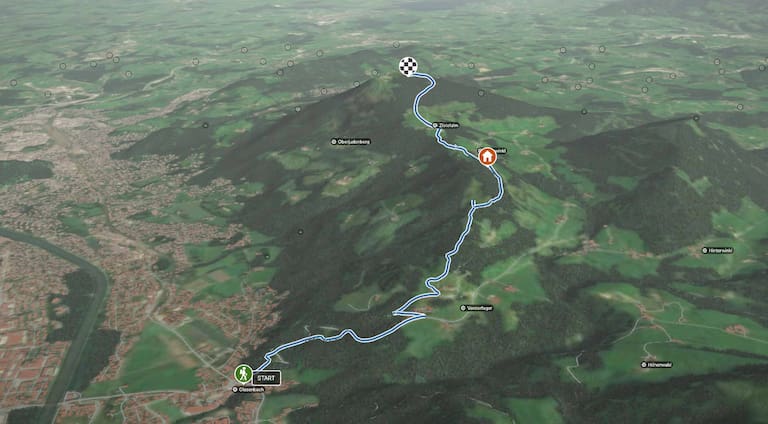 3D-Kartenausschnitt der stadtnahen Wanderung auf den Gaisberg (1.287 m)