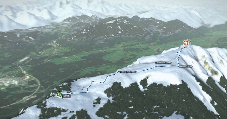 3D-Kartenausschnitt der Skitour auf den Dobratsch in den Gailtaler Alpen, Kärnten