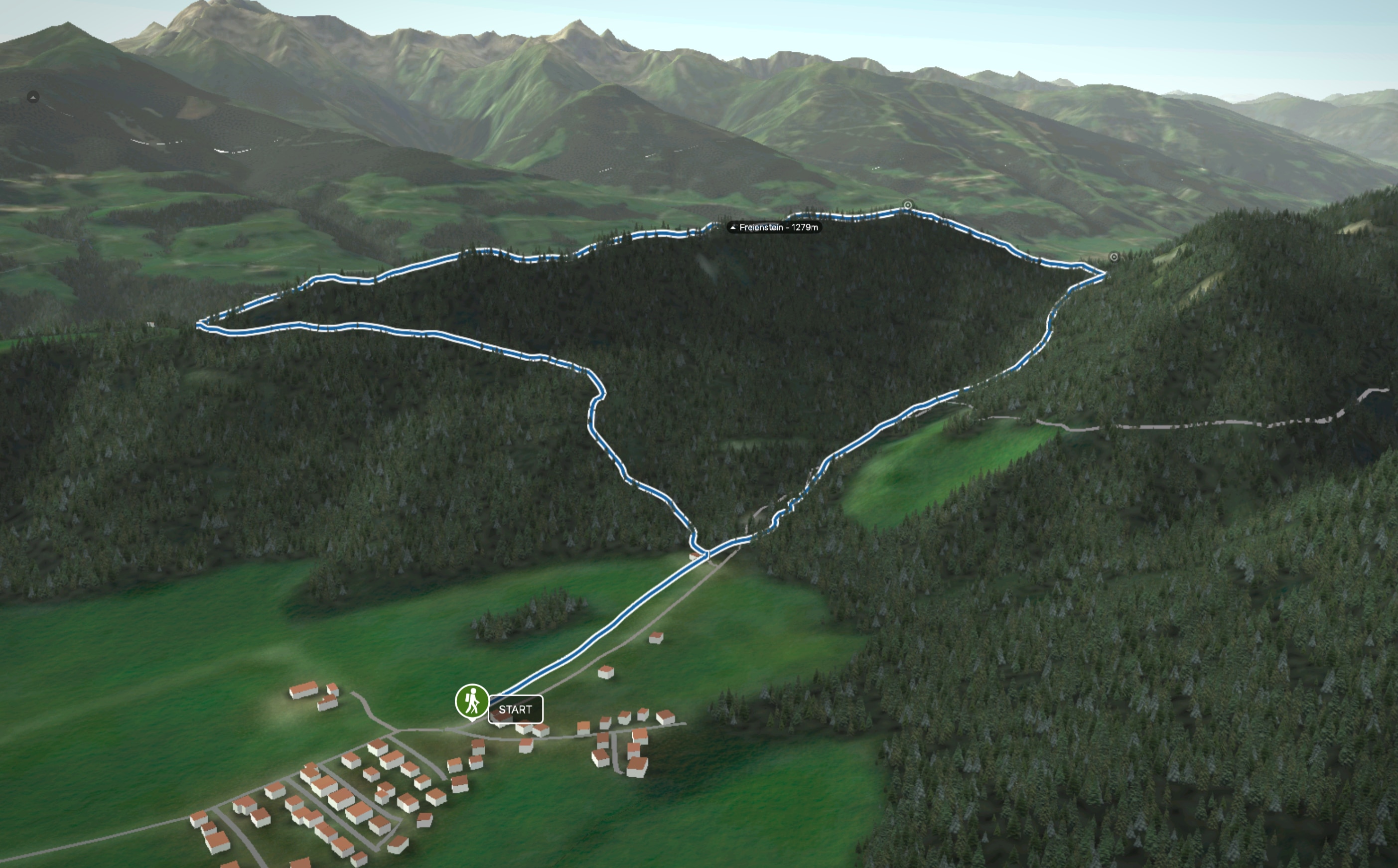 3D-Kartenausschnitt der Wanderung auf den Frauenstein (1.279 m) im Dachsteingebirge