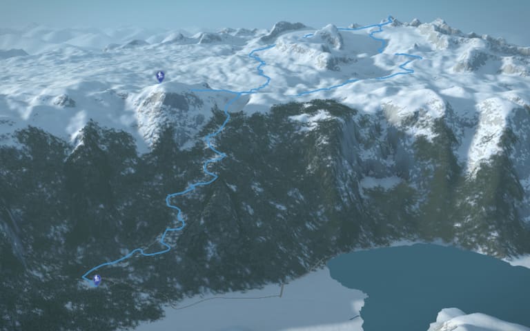 Bergwelten: 3D-Kartenausschnitt der Skitour auf den Dachstein