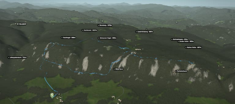 3D-Kartenausschnitt der Rundwanderung Hohe Wand