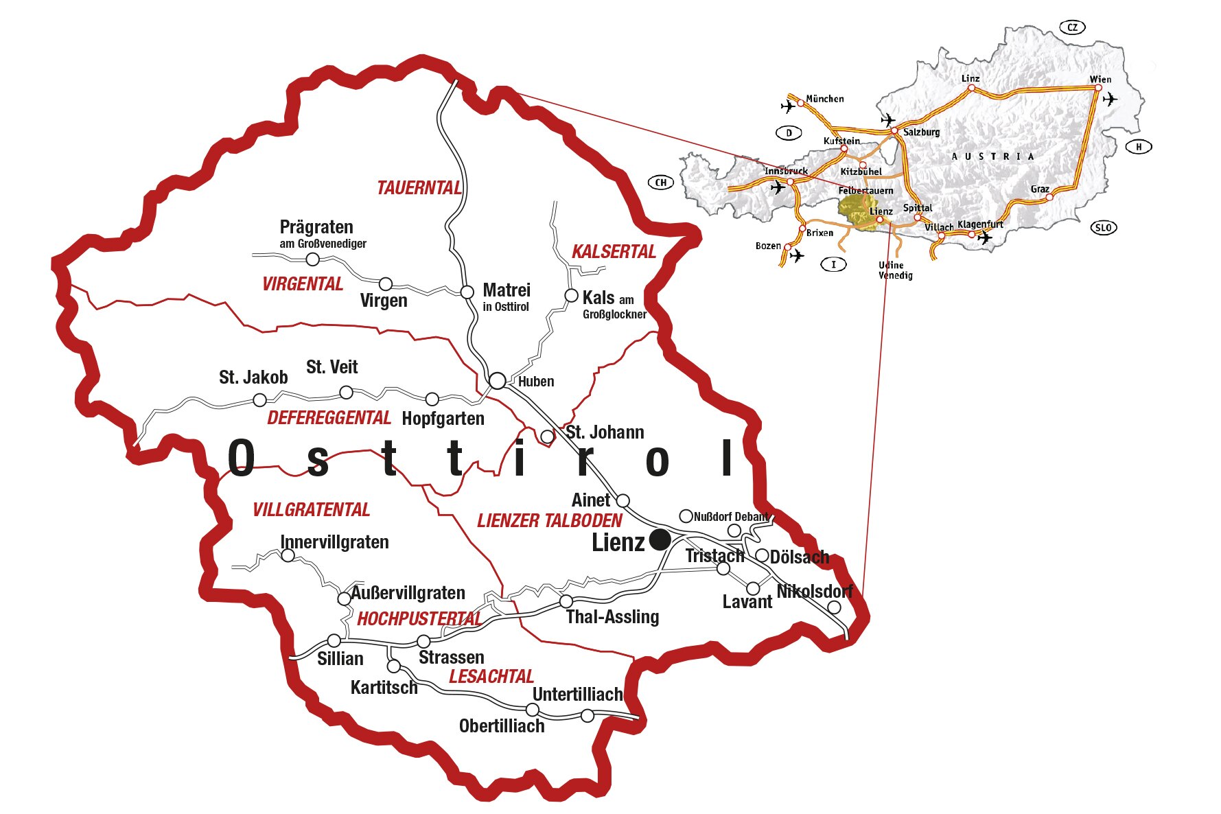 Landkarte von Osttirol