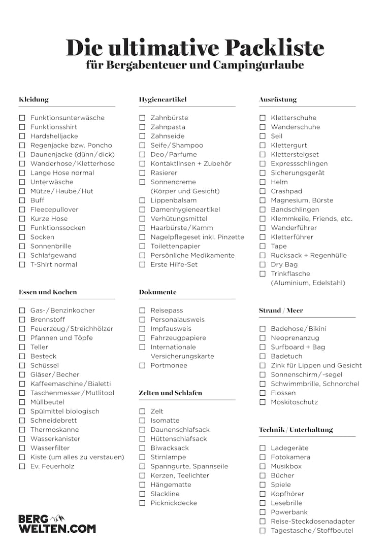 Die ultimative Packliste fürs Campen - Bergwelten