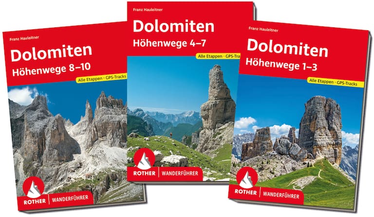 Die Rother-Wanderführer zu den Dolomiten-Höhenwegen sind kompakt und praktisch.