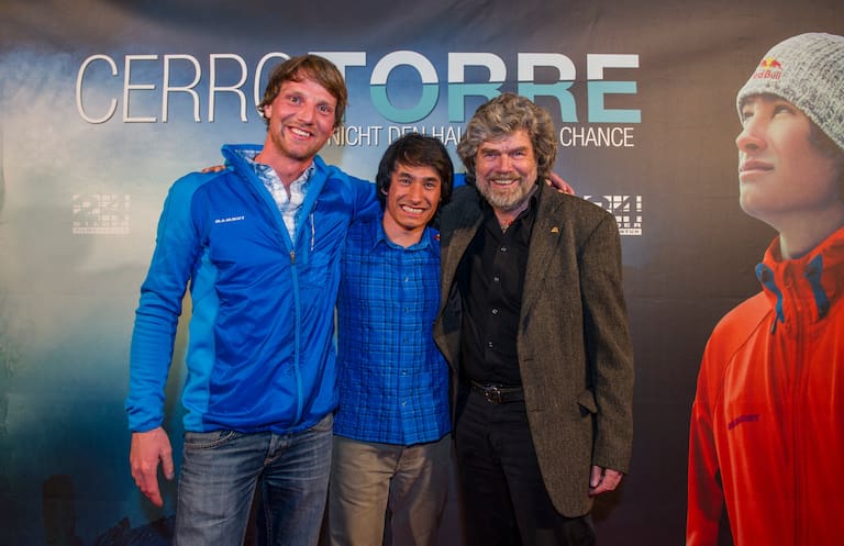 Peter Ortner, David Lama und Reinhold Messner bei der Kinopremiere von „Cerro Torre – Nicht den Hauch einer Chance“ 