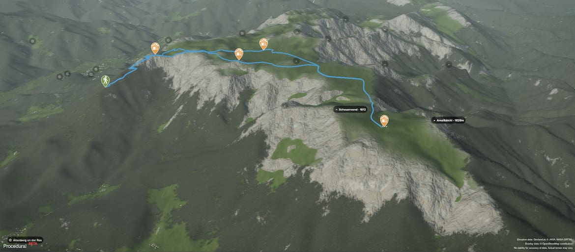 Kartenausschnitt: Die Tour auf der Schneealpe im Rax-Gebiet im Gesamtüberblick