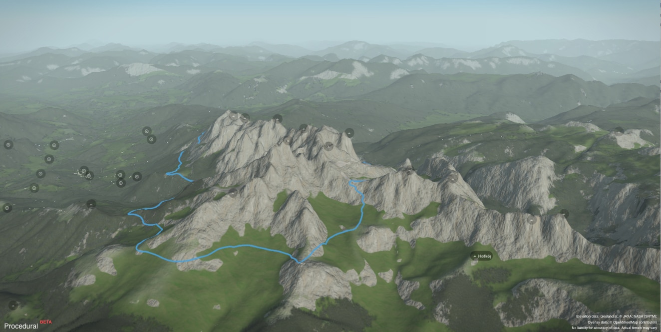 3D-Kartenausschnitt: Rund um den Gosaukamm