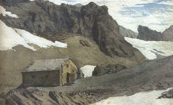 Die erste Stüdlhütte im Gemälde eines unbekannten Malers aus dem Jahr 1874