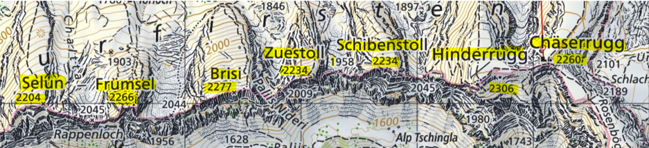 Kartenausschnitt der Bergtour 7 Churfirsten 