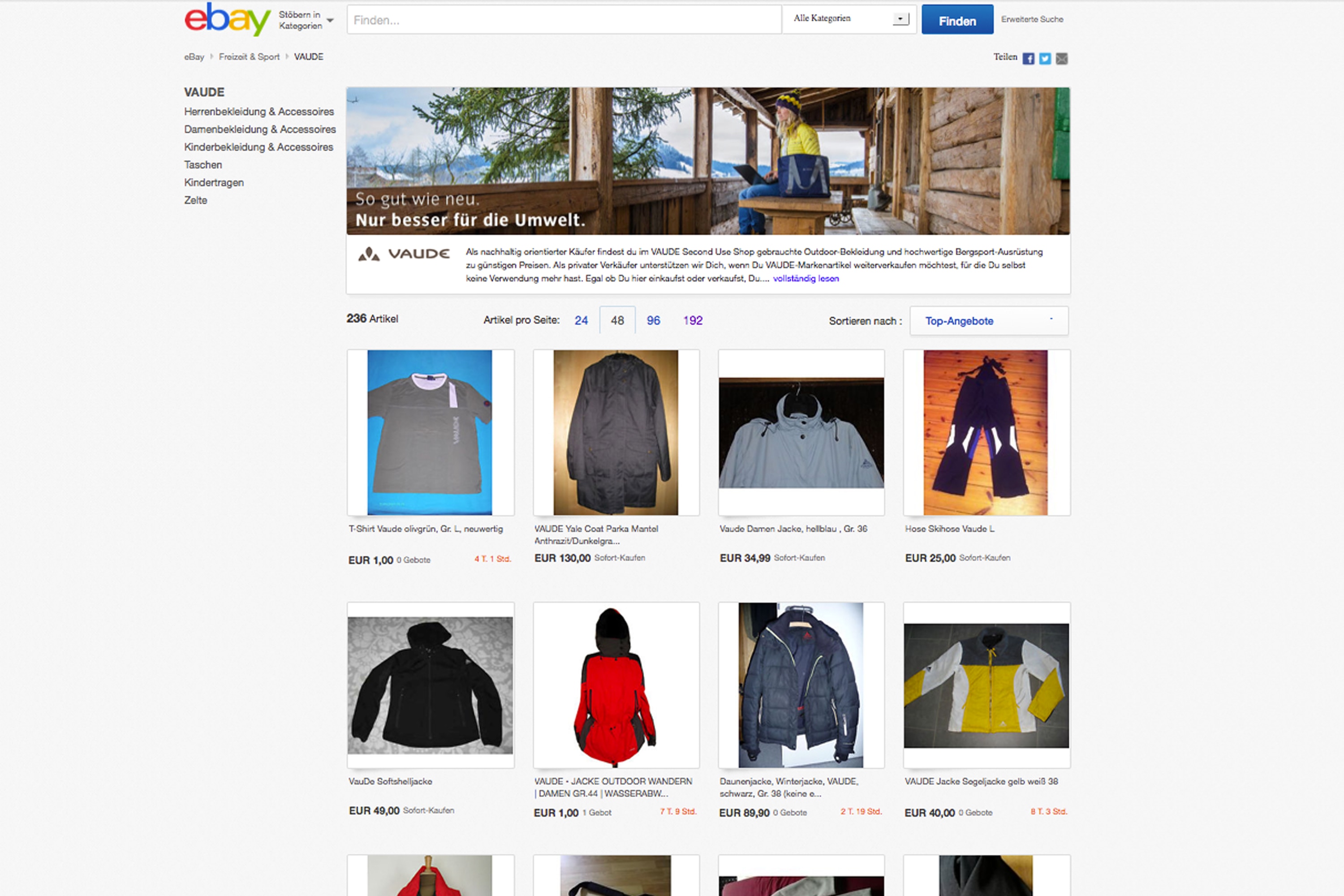Re-Commerce Shop von Vaude und Ebay
