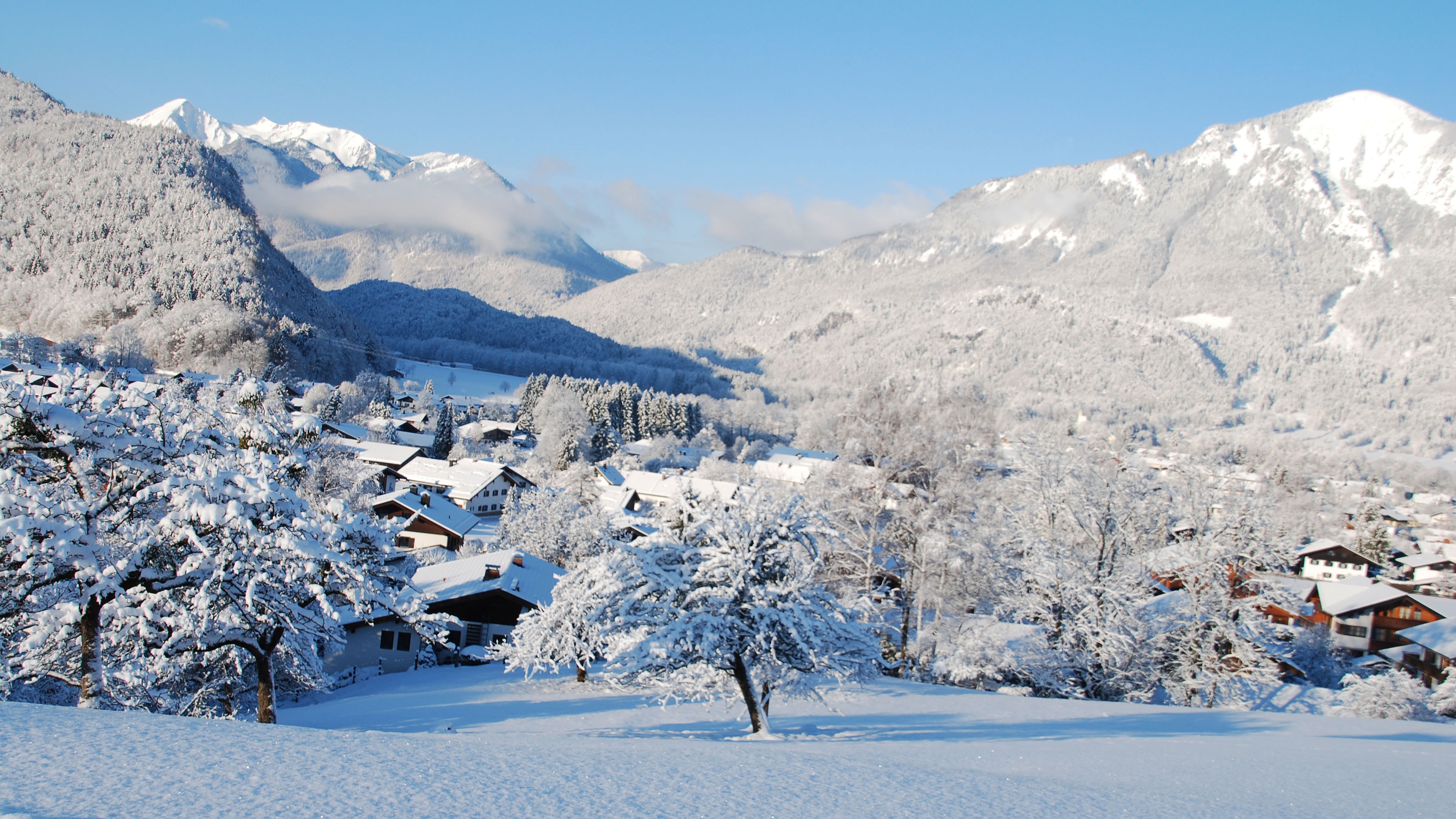Winterlandschaft bei Unterwössen im oberbayerischen Landkreis Traunstein