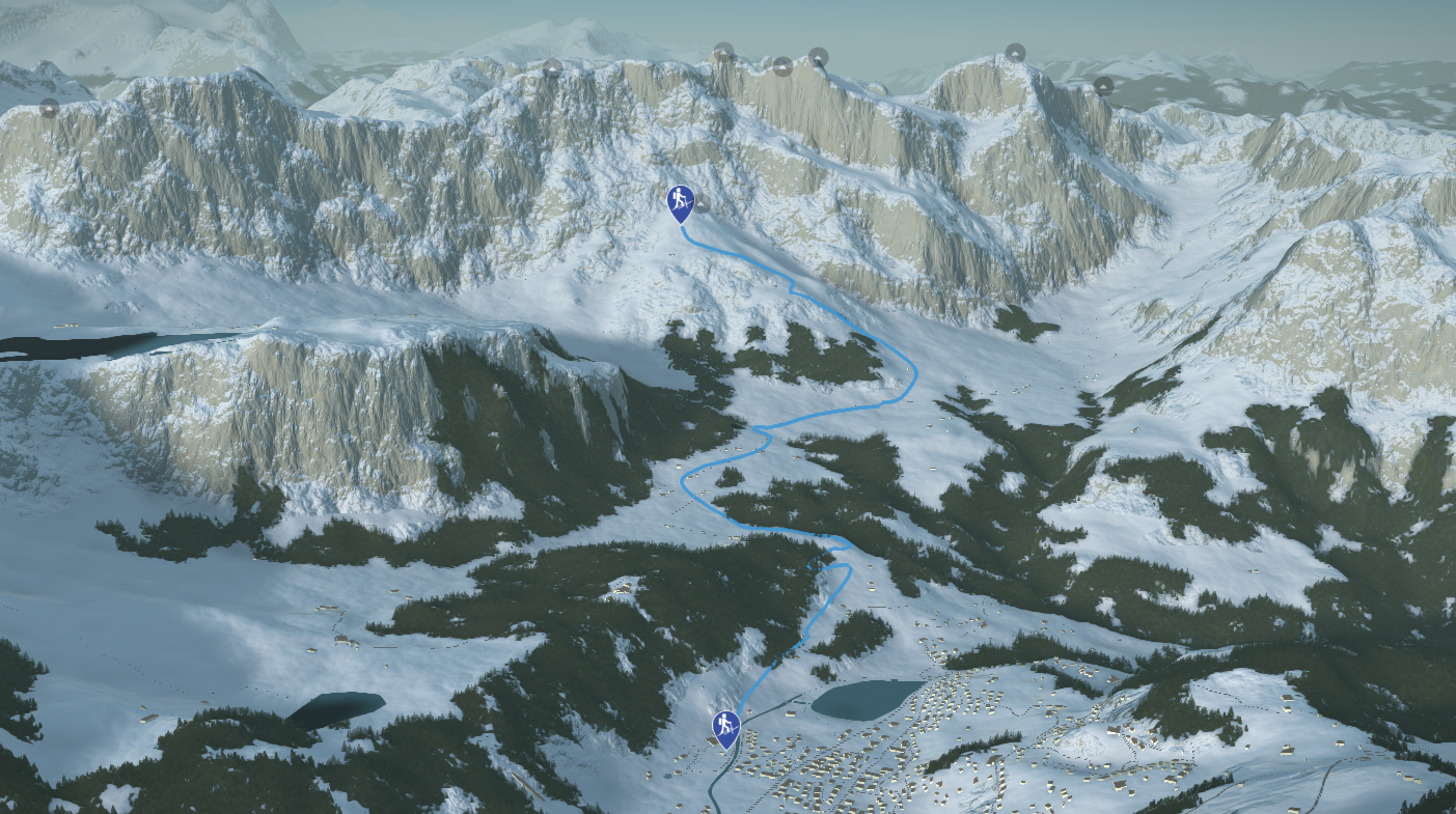 3D-Kartenausschnitt der Skitour auf das Alpelenhörnli in den Urner ALpen