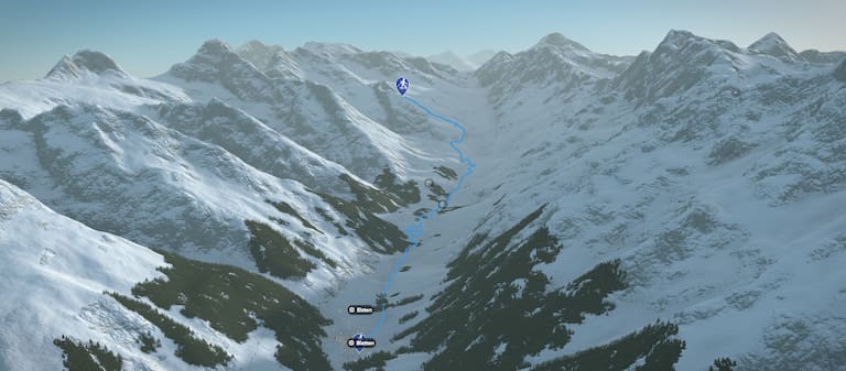 3D-Kartenausschnitt der Schneeschuhtour Anenlücke